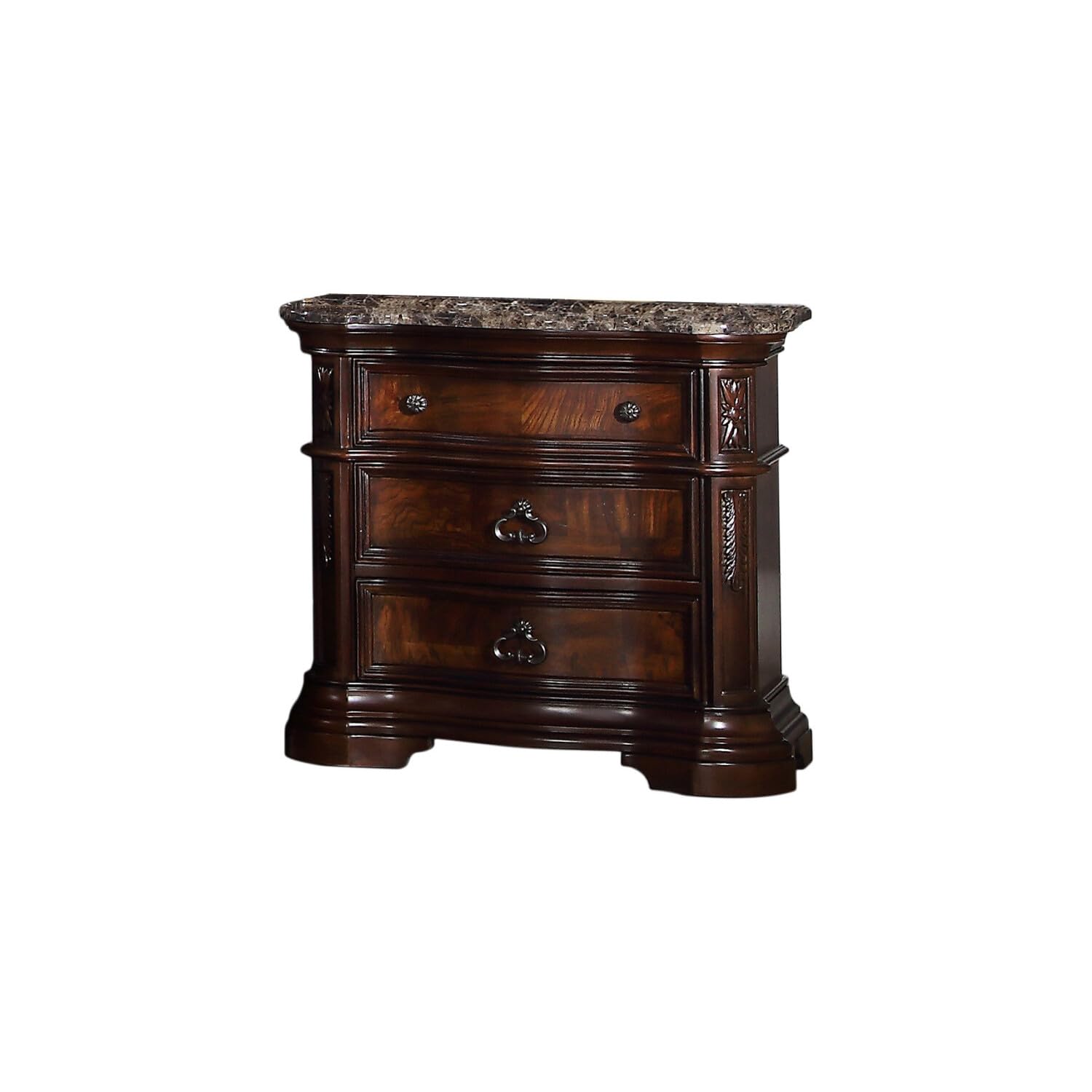 Best Master Furniture Barney'S Traditional Walnut Nightstand With Marble